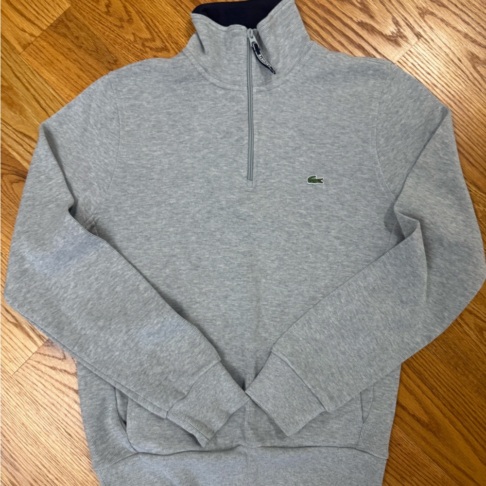 Lacoste Gray Zip Up Sweater Classic Knit